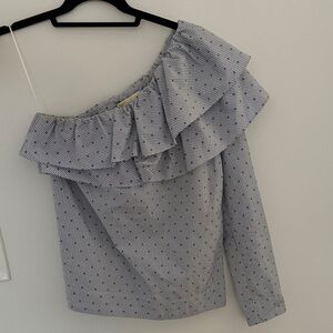 Maje Blue Striped One-Shoulder Blouse